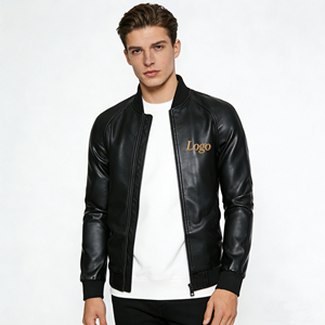 <b>Men's</b> Black Genuine <b>Leather</b> Bomber <b>Jacket</b> Custom Logo Zip Up Casual Fashion <b>Leather</b> Coat Premium OEM ODM Manufacturer - Product Image 1