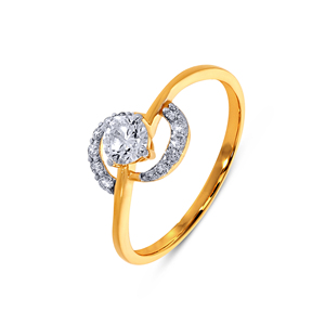 18K Yellow Gold Solitaire Ring Modern Geometric Diamond Ring in Polished 14K Gold Featuring a Central Round Cut <b>Stone</b> - Product Image 3