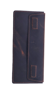 Genuine Leather Slim <b>Wallet</b> Unisex Minimalist Fold Closure Dark Blue Brown Two-Tone Design Daily Use - Product Image 6