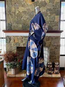 Vestido Caftán de Rayón Azul Marino con Estampado Shibori Tie Dye, Estilo Boho, para la Playa, Corte Holgado - Product Image 3