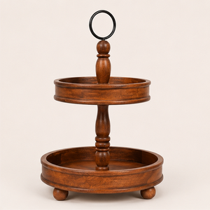 2 Tier Rustic Wooden Cake <b>Stand</b> with Metal Handle Farmhouse Tiered Serving Tray for <b>Cupcakes</b> Desserts and Fruit Hot Seller - Product Image 3