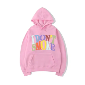 เสื้อสเวตเชิ้ตมีฮู้ดสีชมพูทรงโอเวอร์ไซส์ ยูนิเซ็กส์ ผ้าฟลีซคอตตอนลำลอง พิมพ์ลาย I Don't Smoke สไตล์ฤดูใบไม้ร่วง ทรงปกติ มีกระเป๋า - Product Image 1