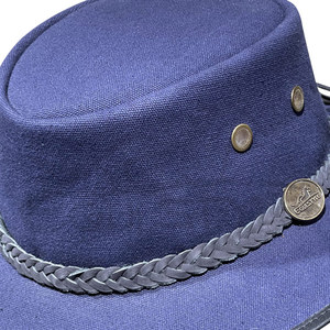 Sombrero de safari de algodón encerado azul, de ala ancha, para verano, para exteriores, con banda trenzada, para caza, pesca, unisex, protección solar. - Product Image 5