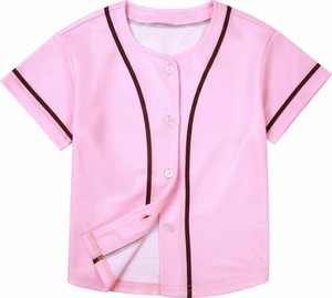 Maillot de baseball rose pour filles, manches courtes, boutons sur le devant, couleur unie, polyester, coupe classique, vêtements toutes saisons, Orha International - Product Image 1