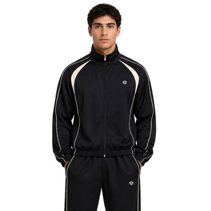 Conjuntos de sudaderas con capucha de cuello alto y cremallera con ribete en contraste, de gran venta, chaqueta de forro polar grueso con paneles raglán, pantalones de pierna ancha de ajuste holgado, MOQ bajo - Product Image 4