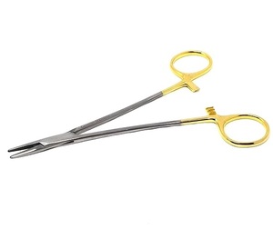 Portaagujas Olsen Hegar con tijeras y anillos recubiertos de oro, portaagujas de carburo de tungsteno con bordes de corte, aprobado por ISO - Product Image 3