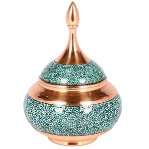 Élégante bonbonnière en cuivre à motif arabe, finition turquoise décorative, récipient à bonbons avec couvercle, décoration de table à manger, décoration de la maison - Product Image 3