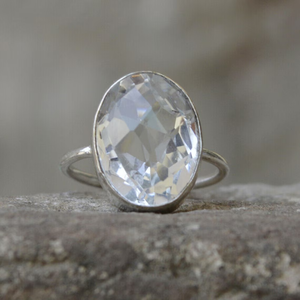Faceted White Topaz Gemstone <b>Ring</b> 925 Silver <b>Crystal</b> <b>Ring</b> Dainty Minimalist <b>Ring</b> Handmade Elegant Jewelry - Product Image 5