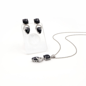925 Sterling Silver Natural <b>Black</b> <b>Onyx</b> Pendant and <b>Earring</b> Set Rhodium Plated OEM ODM Fine Jewelry - Product Image 2