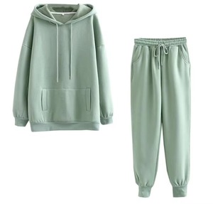 Survêtement unisexe vert menthe à capuche, couleur unie, décontracté, manches longues, pantalon à cordon de serrage, coupe ample, vêtement d'automne, taille adulte - Product Image 1