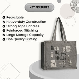 Sac fourre-tout en toile de coton recyclé imprimé sur mesure avec poignées longues, écologique, pour courses et supermarché - Product Image 3