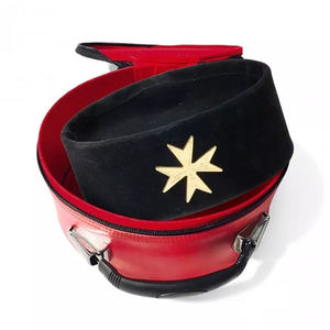 Sombrero Masónico Shriner Rojo con Emblema de Estrella Dorada en Estuche de Cuero Rojo, Ligero, de Forma Redonda, Bordado, Artesanía Navideña - Product Image 1