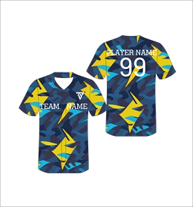 เสื้อเบสบอลลายพรางแบบซับลิเมชั่นสั่งทำพิเศษ แขนสั้น คอวี สำหรับผู้ชาย ผ้าโพลีเอสเตอร์ซับเหงื่อ ชื่อทีม หมายเลขผู้เล่น 99 - Product Image 1