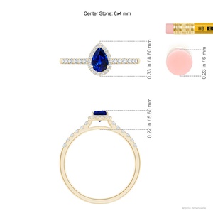 Elegant 14K Gold 0.44ct Pear Cut Blue Sapphire Halo Ring Pave Setting Certified Diamond Band Custom Fine Jewelry Engagement Ring - Product Image 3