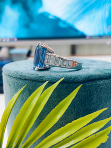 White Gold <b>Ring</b> featuring Emerald Blue Diamond with Sparkling Side Stones, <b>crafted</b> for a bold, elegant, and sophisticated look - Product Image 3