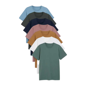 T-shirt décontracté pour homme en coton tricoté 100 %, à manches courtes, col rond, couleur unie, coupe classique, teinture unie - Product Image 1