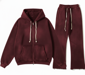 Ensemble de survêtement en molleton de coton pour homme, effet vieilli, couleur unie, respirant, pull chaud d'hiver, coupe ample, avec strass - Product Image 6