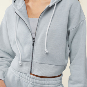 Ensemble sweat-shirt court à capuche en polaire respirant en polyester/coton tricoté pour femme, manches longues, couleur unie, décontracté, printemps - Product Image 5