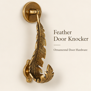 Feather Form Door Knocker in Textured <b>Gold</b> Bronze Tone with Detailed Quill Pattern and Curved Tip <b>Ornamental</b> Entrance Hardware - Product Image 2