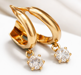 Pendientes de Plata de Ley Chapados en Oro con Diamante Natural de Corte Brillante de 0.2ct, Certificados, Estilo Minimalista, de SB Fine Jewelry - Product Image 2