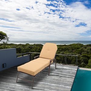 Silla de Patio Ajustable de Acero para Exteriores con 5 Posiciones, Cojines Beige Resistentes a los Rayos UV para Tomar el Sol - Product Image 1