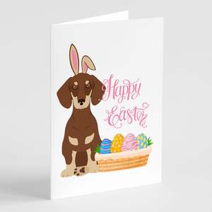 Whimsical A7 Size 5x7 Blank Note <b>Cards</b> <b>Pack</b> of 8 Chocolate Cream Dachshund <b>Easter</b> Greeting <b>Cards</b> with Envelopes - Product Image 1