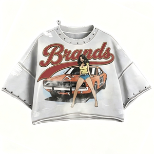 Camiseta Corta con Gráficos Lavados Personalizados Glory, Nuevo Estilo de Moda, Mangas Cortas, Tela Ecológica, Camiseta con Pedrería para Unisex - Product Image 1