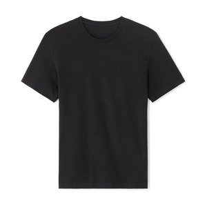 เสื้อยืดคอกลมแขนสั้นสีดำสำหรับผู้ชาย ทรงโอเวอร์ไซส์ ผ้าคอตตอนเจอร์ซีย์เนื้อนุ่ม ระบายอากาศได้ดี น้ำหนัก 320 กรัม สไตล์ลำลอง - Product Image 1