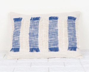 Hand Tufted Texture Boho Ivory and Blue Fringe Cushion Cover Handmade Decorative <b>Pillow</b> <b>Case</b> for Sofa Bedroom Living Room Home D - Product Image 2