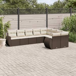 Cream White Brown Garden <b>Sofa</b> Set With Cushions 10 Seater Outdoor Furniture Contemporary <b>Rattan</b> Design - Product Image 3