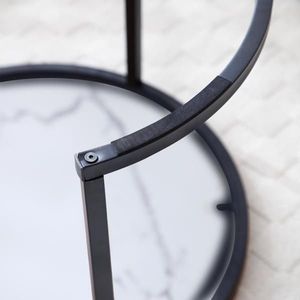 Set of 2 Movable Coffee <b>Tables</b> <b>White</b> Gray Top with Black Frame Circular <b>Round</b> Marble Pattern Wooden Base for Living Room Bedroom - Product Image 5