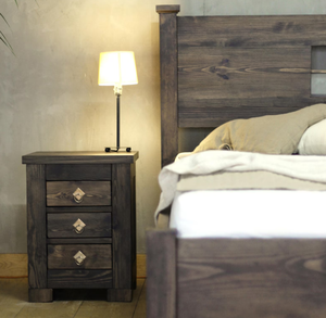 Lit double rustique en bois de manguier massif, fait main, sculpté à la main, design en chêne indien, finition vieillie, pliable - Product Image 4