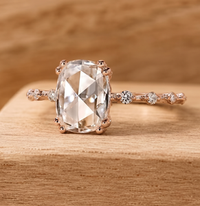 Wholesale 10K 14K 18K Solid Gold Antique <b>Cushion</b> Rose Cut & <b>Round</b> Lab Diamond DEF Color VSVVS Clarity IGI Certified Wedding Ring - Product Image 3