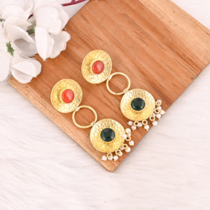 Elegant Gold Plated <b>Red</b> Onyx & Emerald Hydro & Pearl Gemstone <b>Earring</b> Handmade Fashion Jewelry for Women Gift - Product Image 3