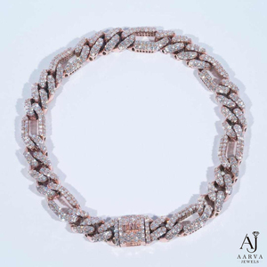 สร้อยคอคิวบันลิงค์ชุบทองคำสีกุหลาบประดับมอยส์ซาไนต์ สไตล์ฮิปฮอป  แบบ Iced Out  เครื่องประดับสำหรับทุกเพศ เหมาะสำหรับเป็นของขวัญ  ใส่ไปงานปาร์ตี้ได้ - Product Image 1
