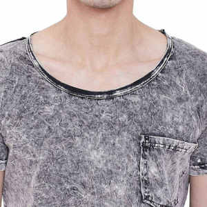 T-shirt Homme Personnalisé de Haute Qualité, Effet Délavé Acide, Vintage, Coton Délavé à la Pierre, Manches Courtes, Col Rond, avec Poche, Style Streetwear - Product Image 2