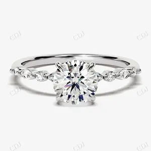 Tulipe Réglage Bijoux En Or Massif Coupe Ronde Moissanite Bague De Fiançailles Marquise Coupe Accent Diamant Anneaux - Product Image 2