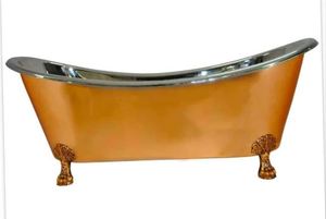 Bañera Ovalada de Cobre Hecha a Mano, Bañera Independiente Clásica con Borde Decorativo, Mueble de Baño para Adultos - Product Image 3