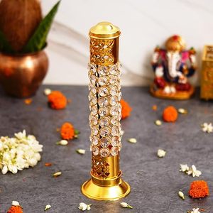 Brûleur d'encens en laiton doré avec perles de cristal et motif filigrané pour l'aromathérapie religieuse - Product Image 4