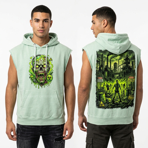 Hoodie sans manches bleu personnalisé pour homme, motif nuage de tempête délavé à l'acide, pull streetwear, gilet à capuche coupe musculaire pour la gym, fabricant - Product Image 4