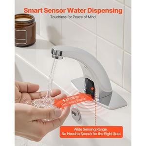Rubinetto per Lavabo Bagno Senza Contatto con Sensore di Movimento Automatico, Miscelatore Acqua Calda/Fredda a Batteria, Copertura Foro Rubinetto per Toilette - Product Image 2