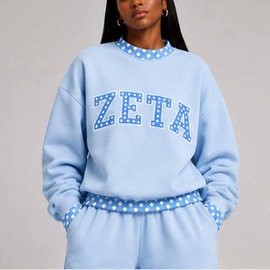 Zeta OEM <b>Mock</b> <b>Neck</b> Cotton Fleece Sweatshirt Women Men Ladies Unisex Polka Dot Gingham Patch Boutique College Pullover - Product Image 2