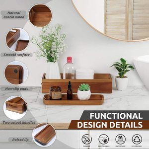 Home Decorative Storage Box Handmade Natural Wood Toilet Tank <b>Basket</b> Topper Wooden Vanity Tray Set for Bathroom, Kitchen, Spa - Product Image 6
