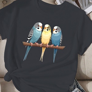 Camiseta cómoda de tres periquitos en rama para mujer - Product Image 1