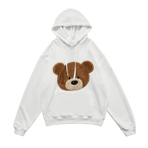 <b>White</b> Hoodie With 3D Bear Applique Front Pocket Casual Oversized Fleece <b>Sweatshirt</b> Autumn Wear - Product Image 5