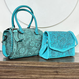 Nuevo Conjunto de Maletas de Cuero Genuino de 2 Piezas para Mujer, Bolso de Mano y Bandolera de Cuero Repujado Estilo Vintage para Viaje, Llegada en 2025 - Product Image 4