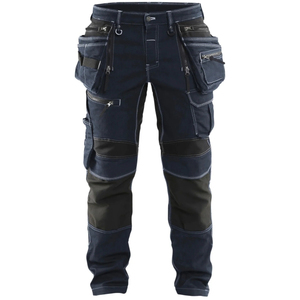 Pantalon cargo de travail bleu foncé pour homme, taille mi-haute, plusieurs poches, tissu 100 % polyester, coupe droite, léger et respirant - Product Image 1