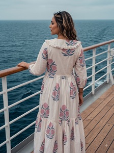 <b>Women's</b> Boho Maxi <b>Dress</b> V-neck <b>Long</b> Sleeve Fit Flare Loose Fit Woven Natural Eco-Friendly Breathable Cotton Summer Casual <b>Dress</b> - Product Image 3