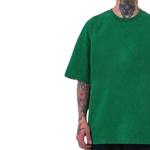 T-shirts pour hommes grande taille en coton 100% style vintage, tricotés, anti-plis, délavés à l'acide, effet usé, streetwear - Product Image 2