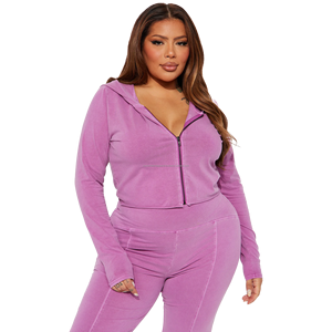 2025 Womens Custom Logo Embroidered Vintage Winter Eco-Friendly High Quality Knitted <b>Zip</b> Tracksuit Set Loose Bottom Flare - Product Image 2